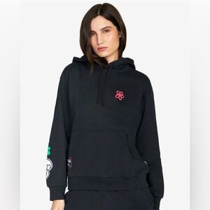 RVCA Embroidered Spiderweb Hoodie Skull Patch Washed Black Pullover